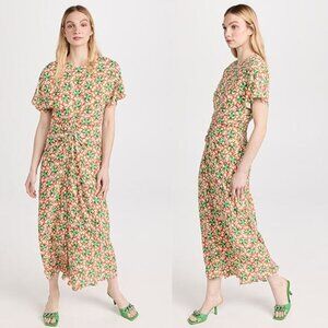 NEW Saloni Scoop Neck Ruched Tiered Marta Short Sleeved Midi Dress Sorel Orange